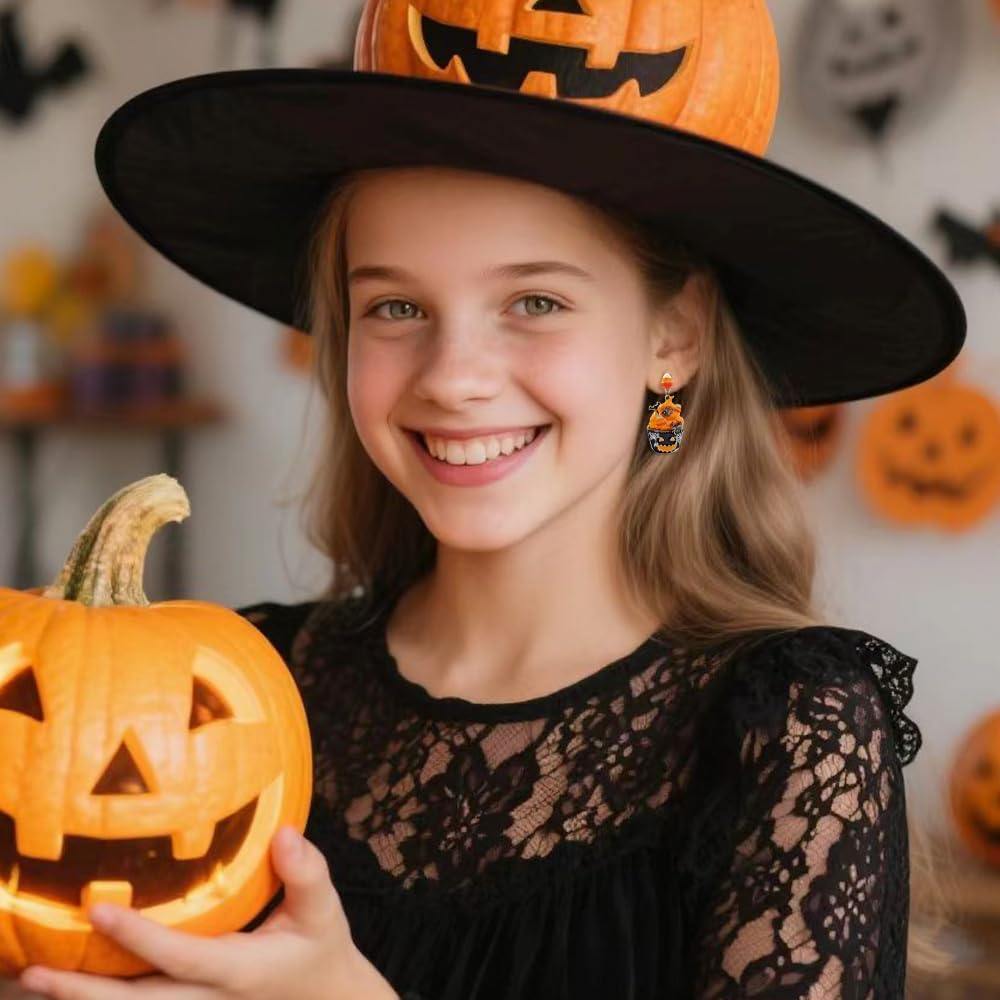 Halloween Dangle Earrings for Women | Spooky Skeleton Skull Ghost Spider Web Witch Castle Pumpkin Earrings | Costume Party Earrings Holiday Jewelry Gifts - Image 3