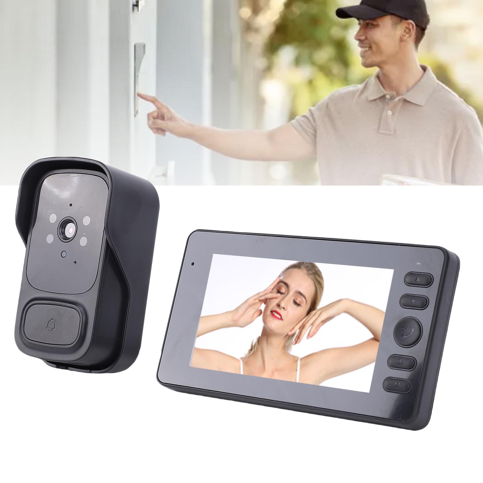 BuyWeek Timbre de Video Inalámbrico Timbre Inalámbrico con Cámara, 640 X 480 4,3 Pulgadas Impermeable para Doméstico