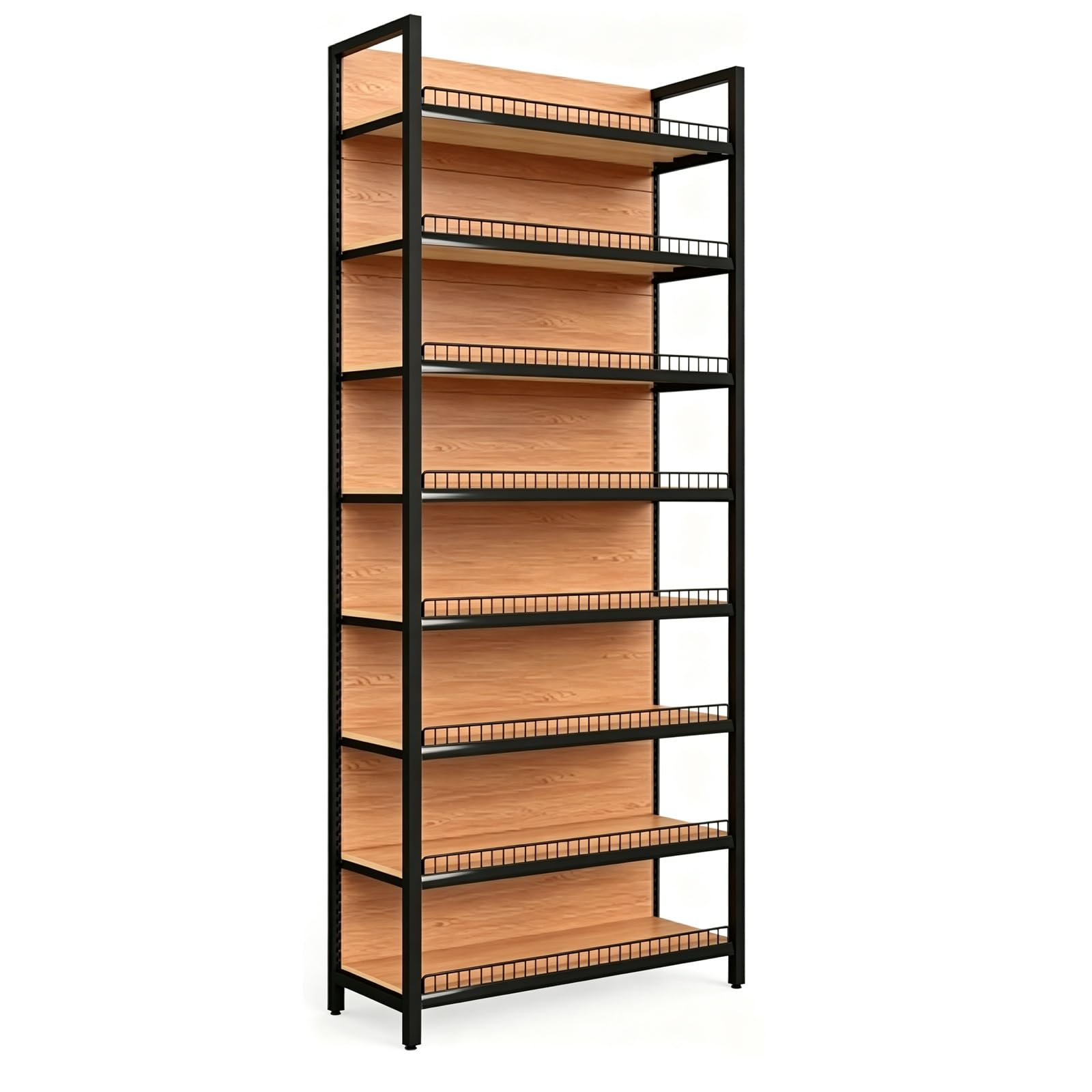 Étagère robuste pour gondole, étagère en acier grain de bois, assemblage sans outils, charge de 50 kg, étagères réglables avec protections de bords pour vente au détail et épicerie