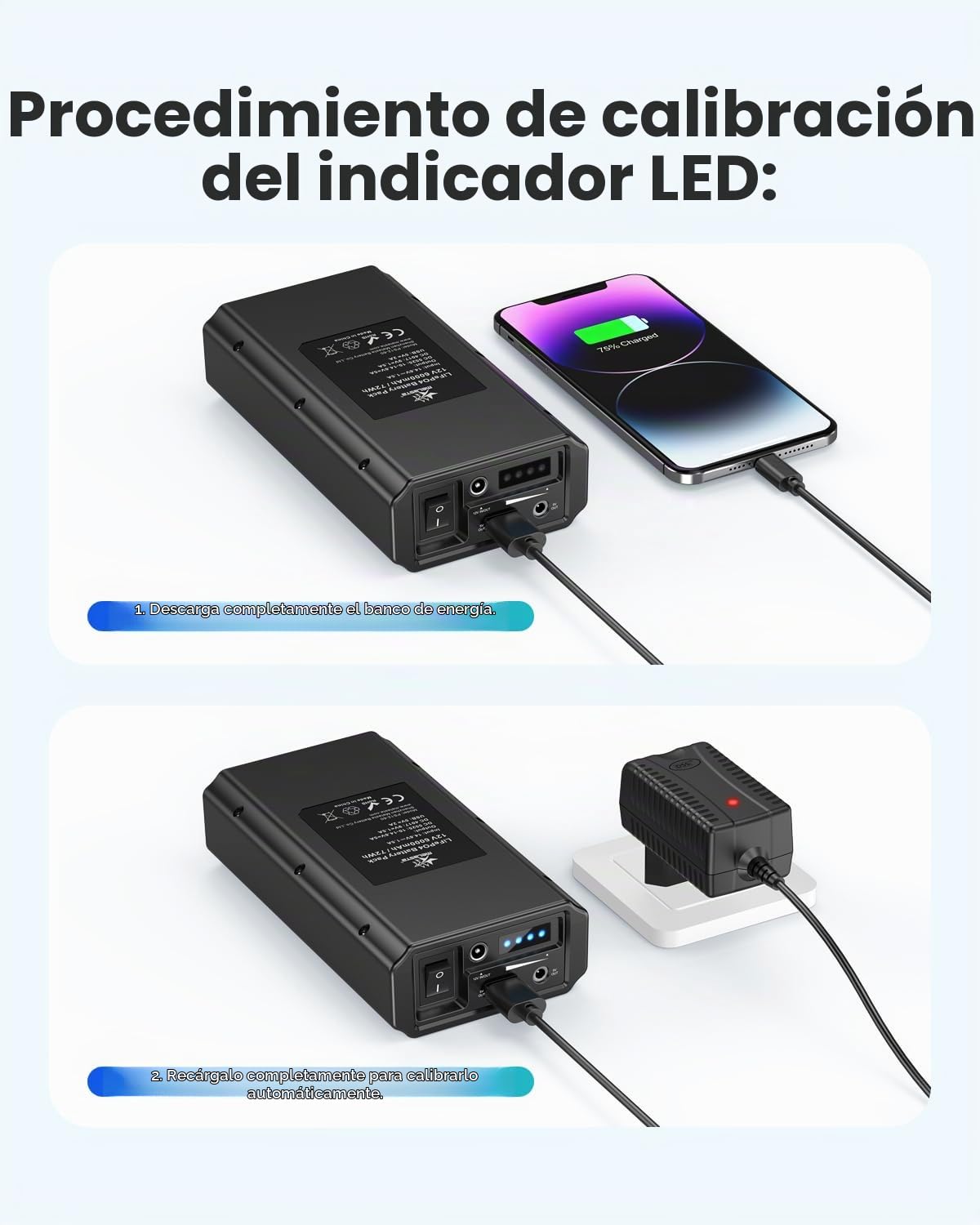melasta Powerbank12V, LiFePO4 Batería Externa 6000mAh con Puerto de Carga Multifunción de 12V 9V DC y 5V USB para Smartphones, Tiras LED, Radios y Miniventiladores