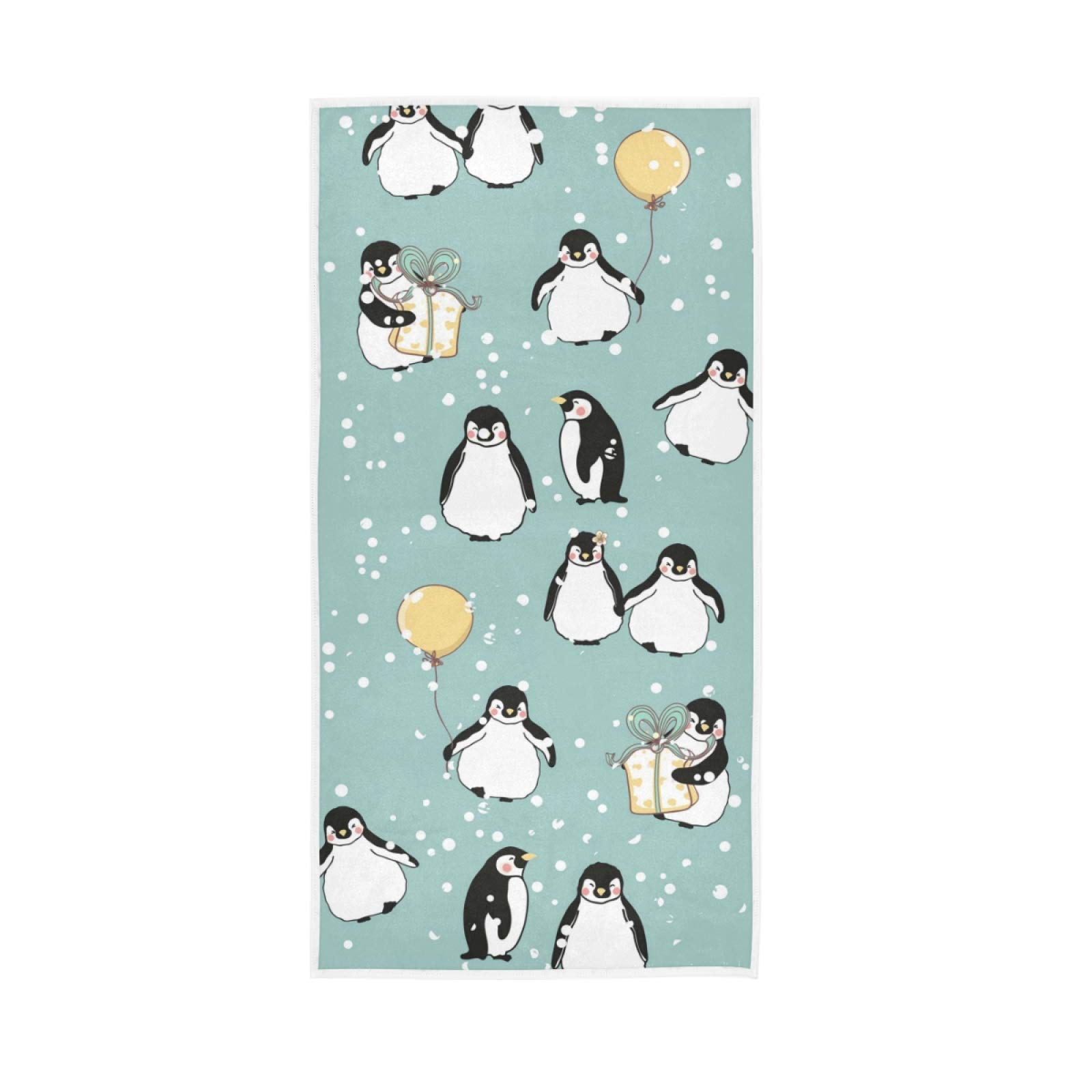 HUYGD Seamless Penguins on Turquoise Seamless Soft Hand Bath Towel 30" x 15" Thin Fast Drying Absorbent Soft Towels for Kitchen Gym Spa Hotel Beach