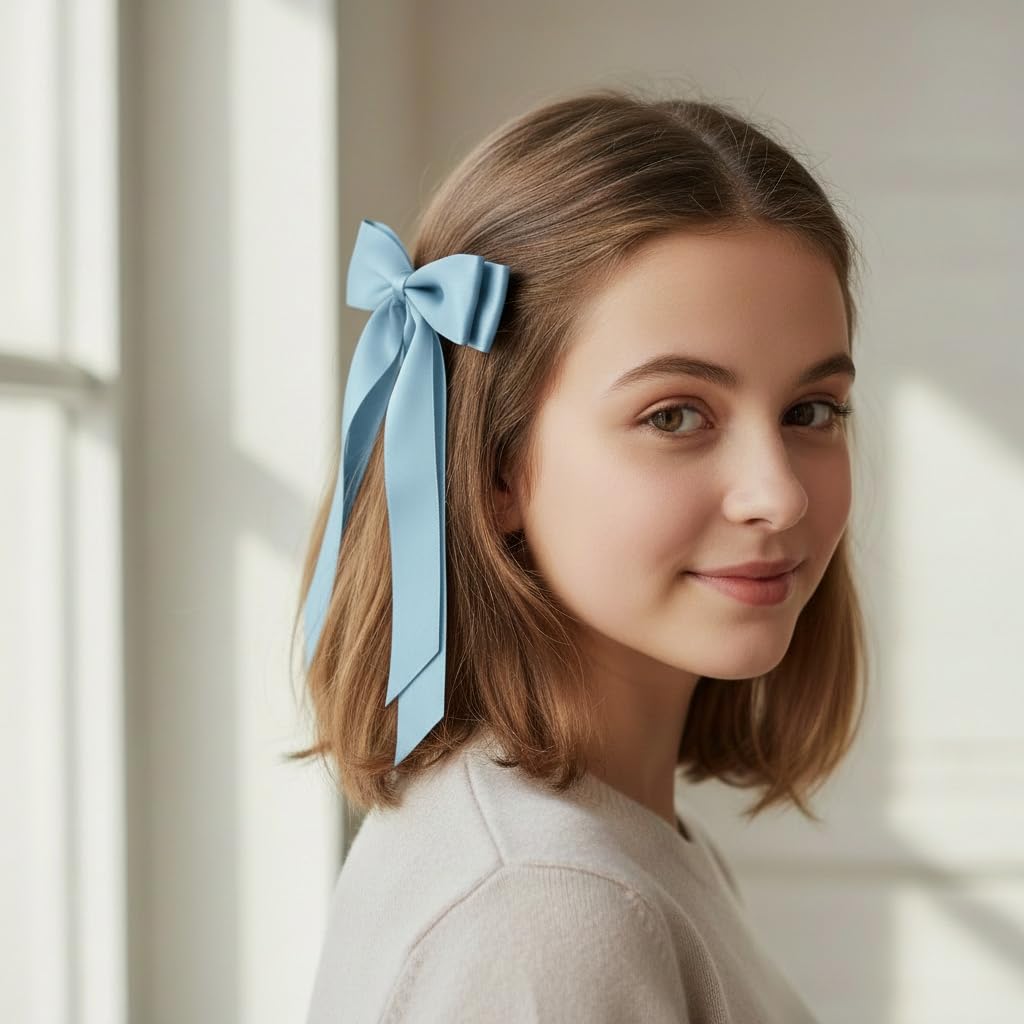 Lazos para el pelo de color azul bebé para mujer, 3 unidades, pinzas de pelo suaves con clips de metal, cinta de pelo larga, soporte para cola de caballo, accesorios para el cabello para niñas y