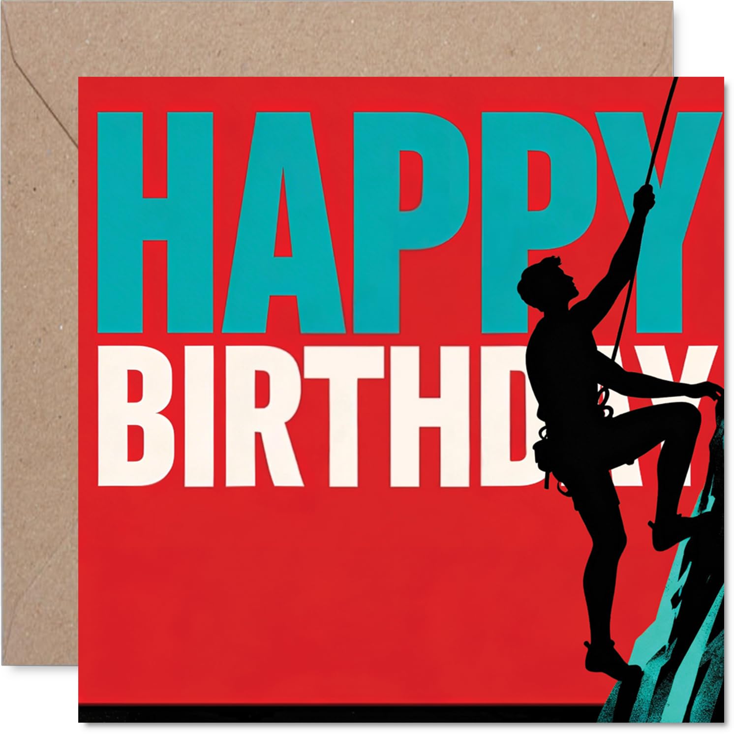 Inspirational Birthday Card - Reach New Heights on Your Birthday - Striking Climber Silhouette Against Bold Red - 145mm Square, Envelope Included