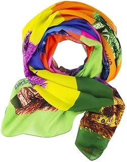Sicilian Pop art Pupi scarf for women in silk chiffon with artistic prints that come from paintings. Size 180x70cm. Woman shawl. Made in Italy.