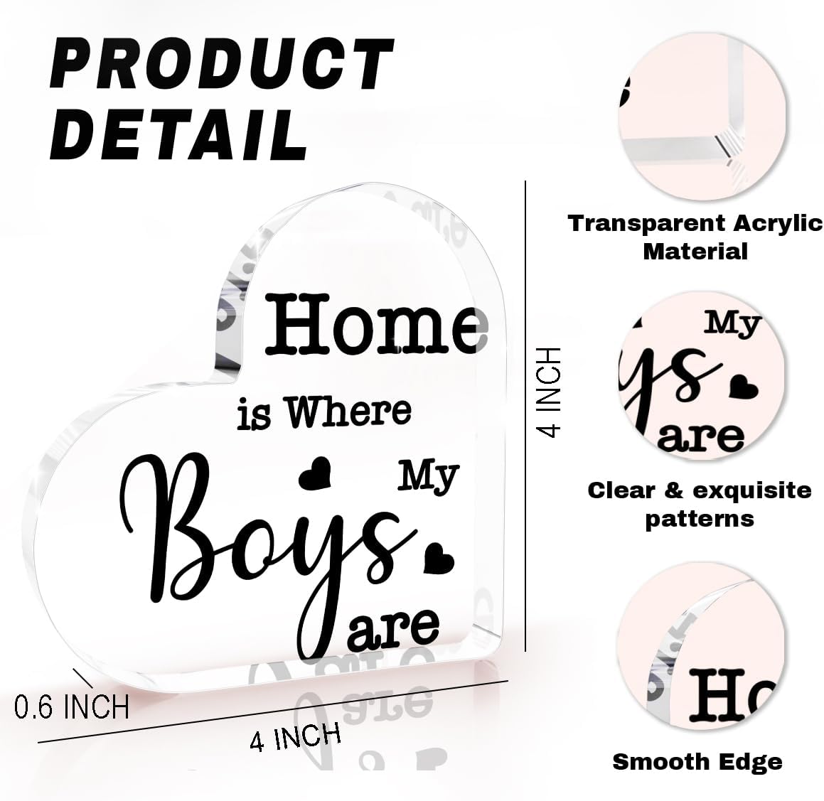 Home is Where My Boys Are Sign, Boy Mom Mother's Day Christmas Gifts for Women New Mom New Home Gifts for Women Office Desk Boys Room Decor Heart Acrylic Decorations Signs image 2