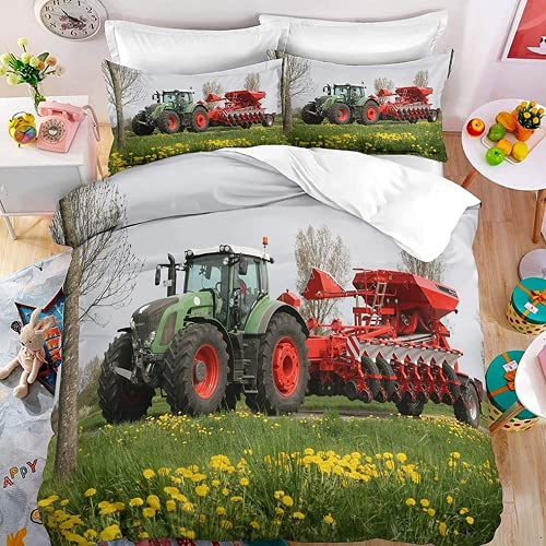 Snowya Parure de lit Motif Tracteur et Moissonneuse, 140 x 200 cm, Housse de Couette, Parure de lit 140 x 200 cm Taie 65 x 65 cm, Housse de Couette 140 x 200 Microfibre - Tsj5 Cover