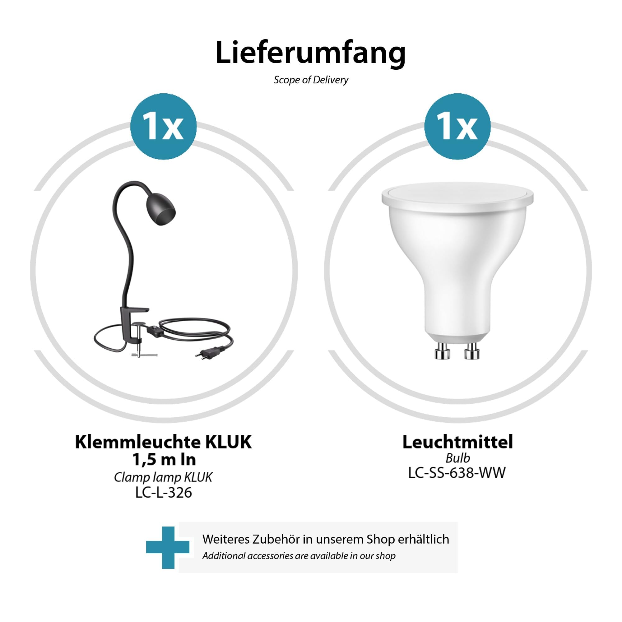 ledscom.de 2x GU10 lámpara de pinza KLUK con cuello de cisne, negro incl. GU10, regulable en 3 niveles, blanco cálido, W,