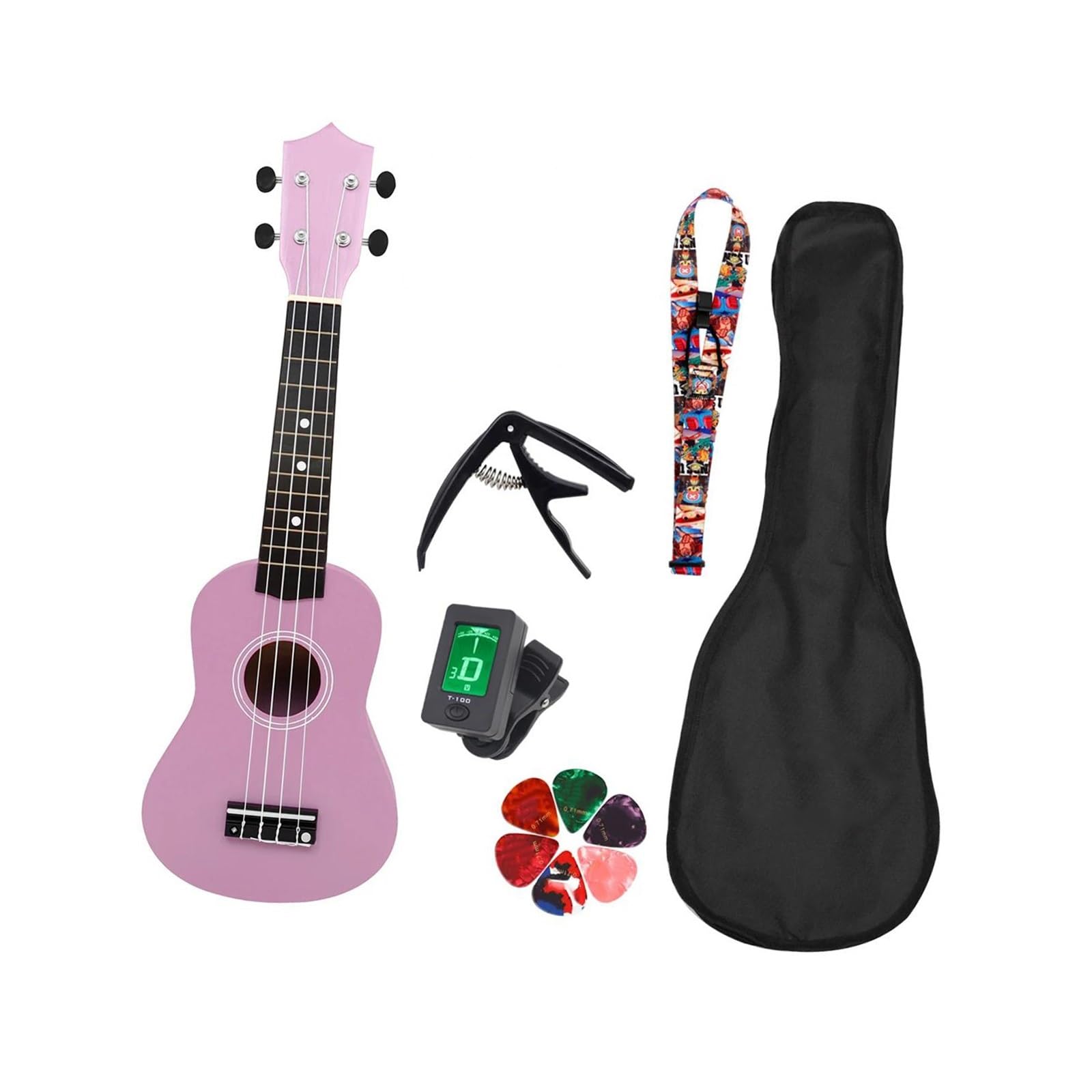 Professionelle Ukulele 21 Zoll Ukulele Set Mit Farbiger Lindenholzdecke Gigbag Und Zubehör(Pink Set)