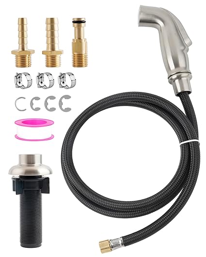 Hygie Rinse Kitchen Sink Side Sprayer with Quick Side Connector Compatible with Moen Faucet Sprayer Replacement, Kitchen Sink Faucet Sprayer Attachment with Braided Hose/Holder, Brushed Nickel
