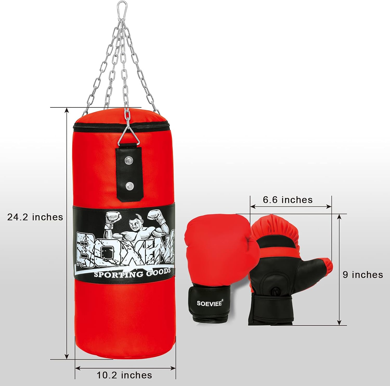 Kids 100lb Heavy Punching Bag Hanging Youth Heavy Bag Set with Gloves & Chain Muay Thai Heavy Bag kit UNFILLED Perfect Christmas & Birthday Gifts : Sports & Outdoors