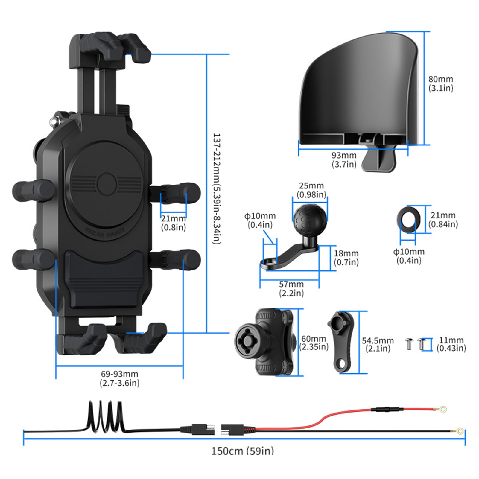 Générique Supporto per telefono su manubrio – Anti-vibrazione per moto | doppia porta di ricarica USB, supporto per dispositivo mobile, facile installazione con presa stabile, adatto per moto tricic