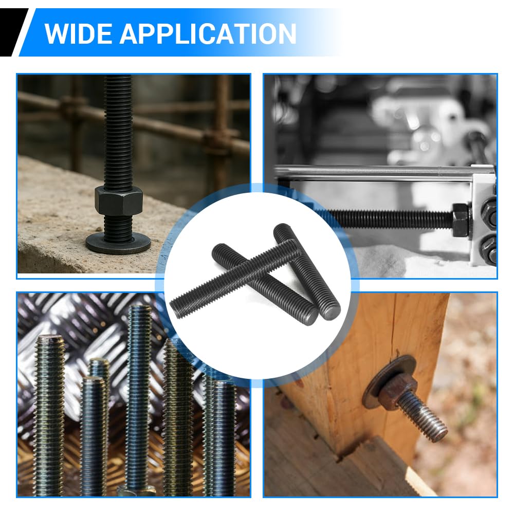 Lot de 5 tiges filetées M12 x 100 mm, en acier au carbone de grade 10.9, finition oxyde noir, longues tiges filetées pour fixations de maintenance industrielle de meubles