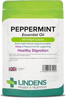 Lindens Peppermint Oil 50mg Capsules - 100 Pack - Essential Oil of Peppermint Supporting Healthy Digestion. - UK Manufacturer, Letterbox Friendly