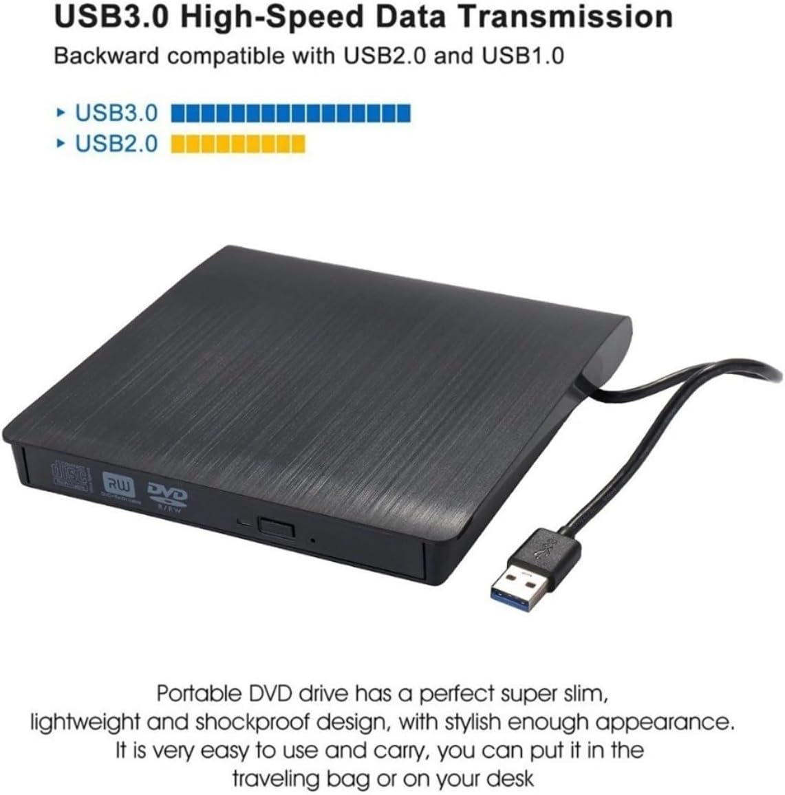 Gravador e Leitor de CD DVD Externo USB 3.0 – Drive Portátil para Notebook, PC e Laptop, Leitura e Gravação Rápida de Discos, Compatível com Windows, Mac e Linux