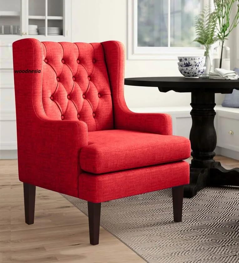 Image of Wingback Chair for Living Room one Seater Sofa |Luxury Rest Chair Arm Chair Sofa (Red)