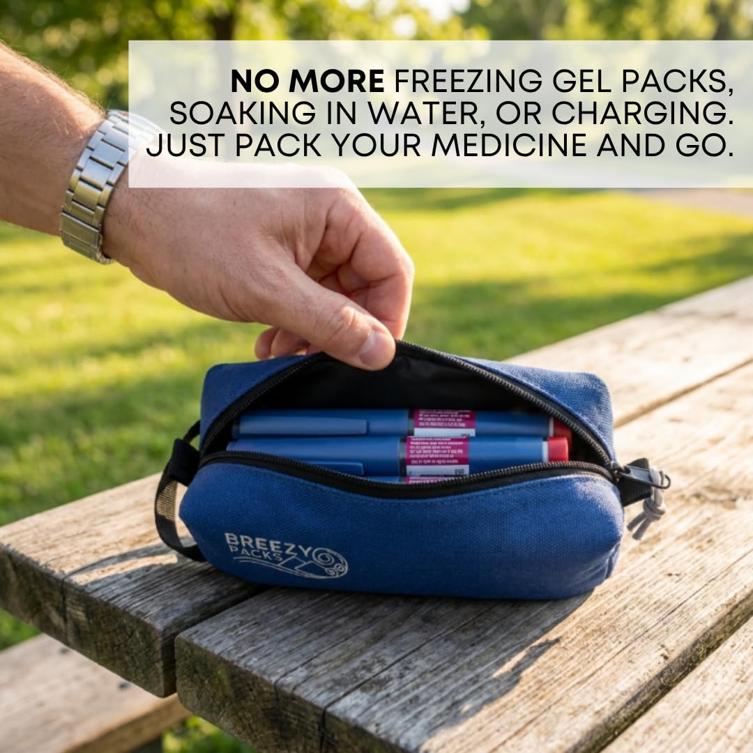 Breezy Extra | BreezyPacks | Insulinstift-Kühltasche für Reisen | EpiPen-Tragetasche, medizinische Kühltasche für Reisen | Lädt sich selbst auf – kein Benetzen, Einfrieren oder Strom erforderlich |