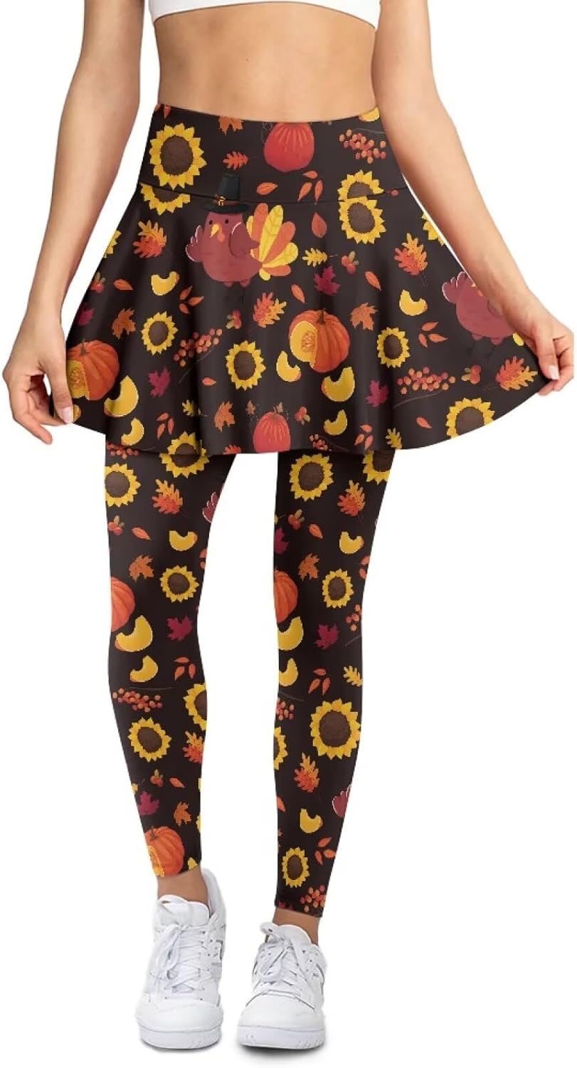 Women's Tennis Leggings with Skirts and Pockets High Waist Athletic Skirt with Leggings Yoga Running Golf Skirts