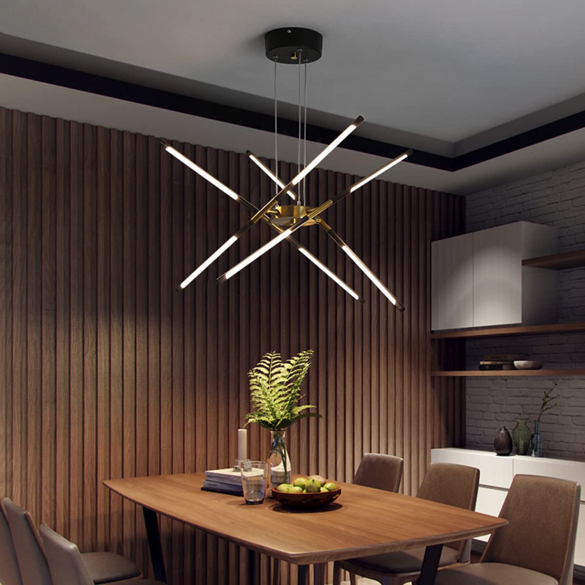 Plafonnier dimmable avec télécommande et lustre hauteur réglable noir et or