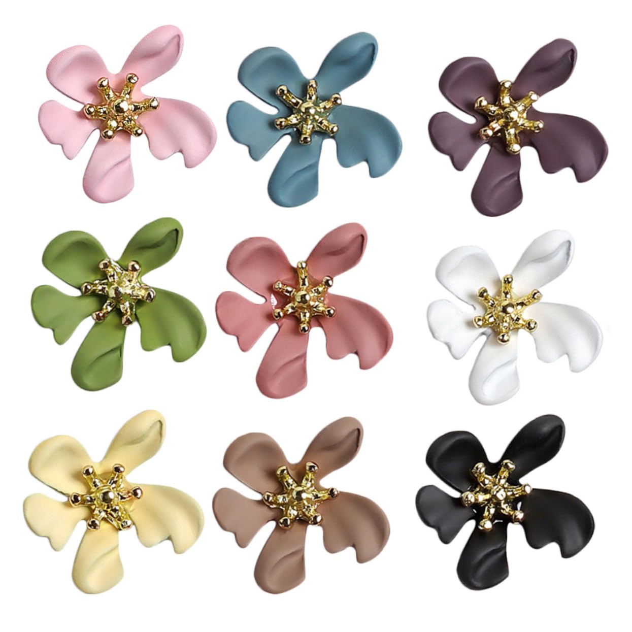 9Pcs Floral Nail Art Charms Colorful Five Petal Nail Studs for Manicure Decorative Patches for DIY Designs Random Color