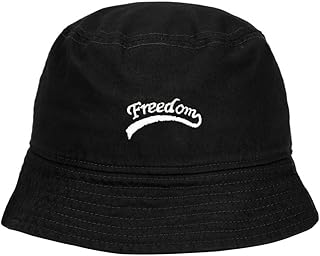 Mens Bucket Hat Freedom Embroidered Washed Cotton Classic Bucket Hat (Black,7 1/2)