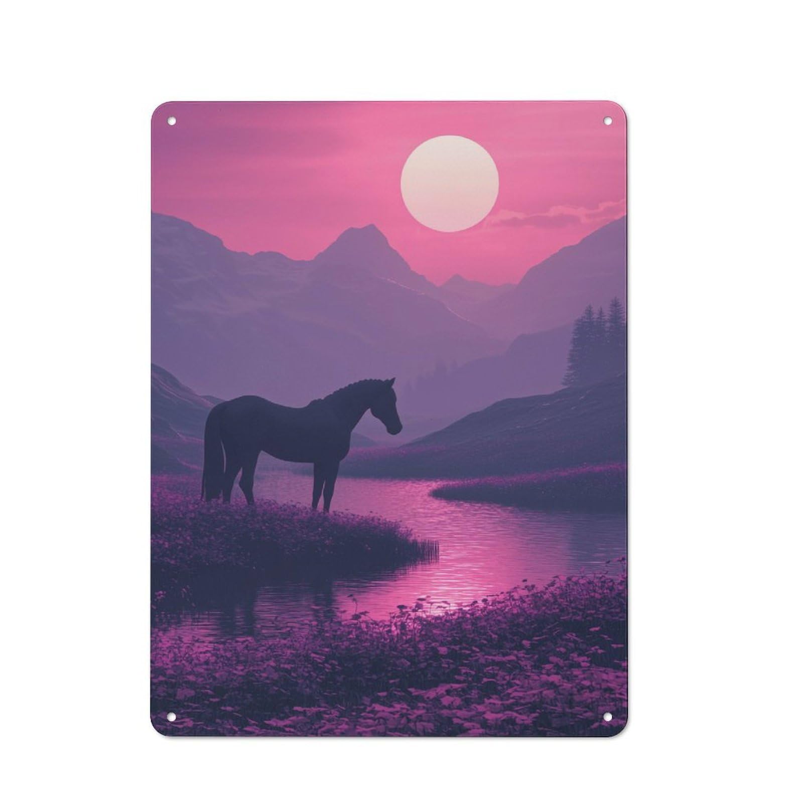 Junmoney Silhouette Horse Sunset Tin Wall Plaque 40X30cm With For Guest Room Or Hallway, For Metal Sign Collectors, For Garage And Workshop Walls