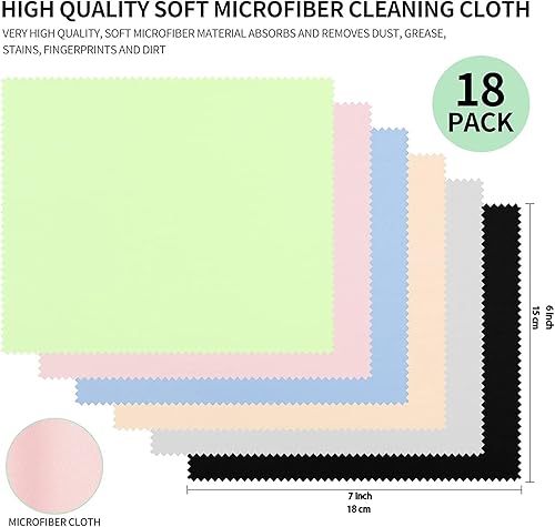 Miniatura 3 de Paquete de 18 paños de limpieza de microfibra (7 x 6 pulgadas), paño de limpieza multicolor para lentes, lentes de cámara, teléfonos celulares,