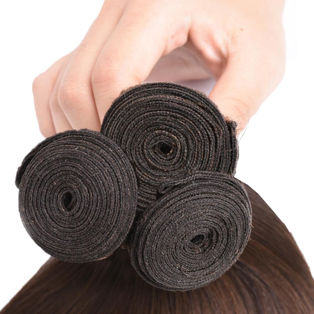 Tissage Bresilien Cheveux Humain #4 Chocolate Brown Bundle Human Hair Extension Machine Double Weft Weave Straight Human Hair Tissage Cheveux Naturel 50g/Bundle 3 Bundle 28 28 28Pouces
