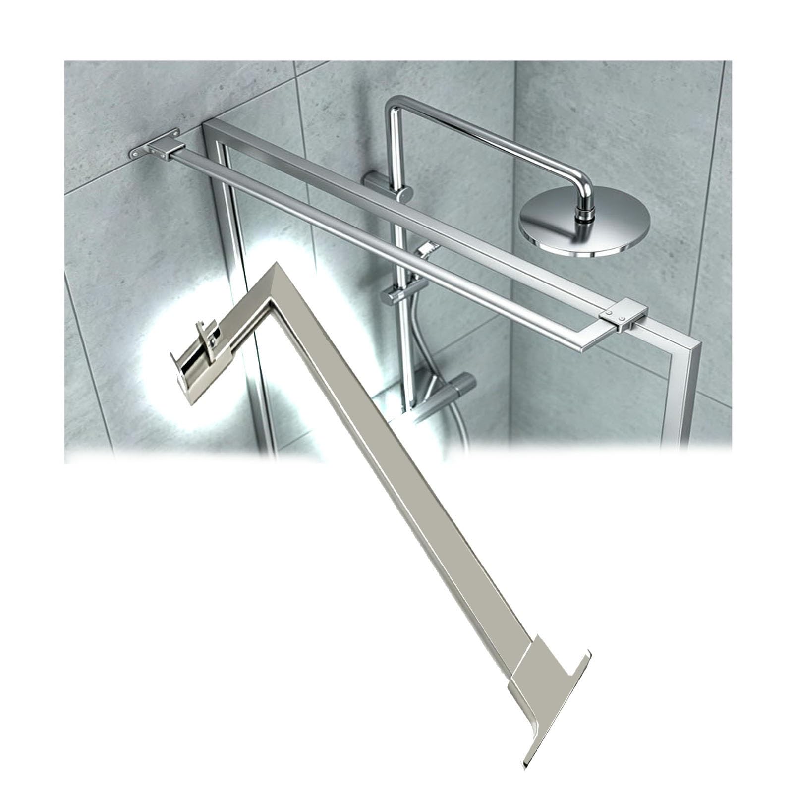 Support Rod for 0-2" Thick Glass Shower Wall, Short Stainless Steel Glass-to-wall Stable Rod for Doors in Black/White/Silver/Gray for Rental Units, Dorms(Silver,15.7in/40cm)