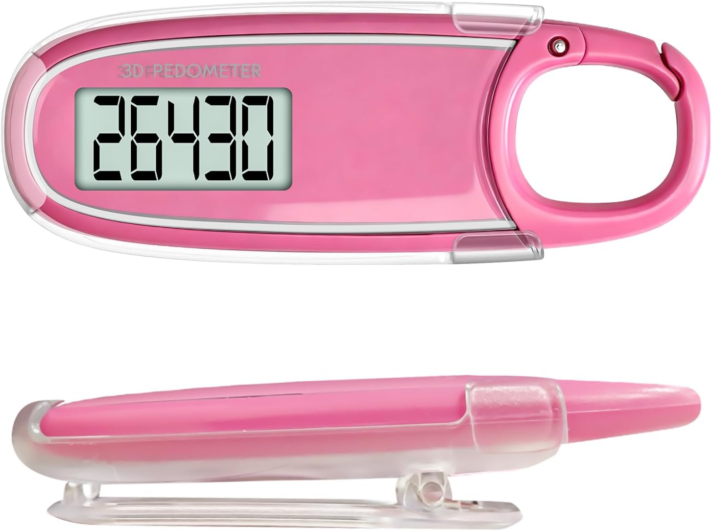 3D Pedometer for Walking with Removable Clip and Carabiner Simple Step Counter for Walking Accurate Clip On Step Tracker for Men Women Kids Pink