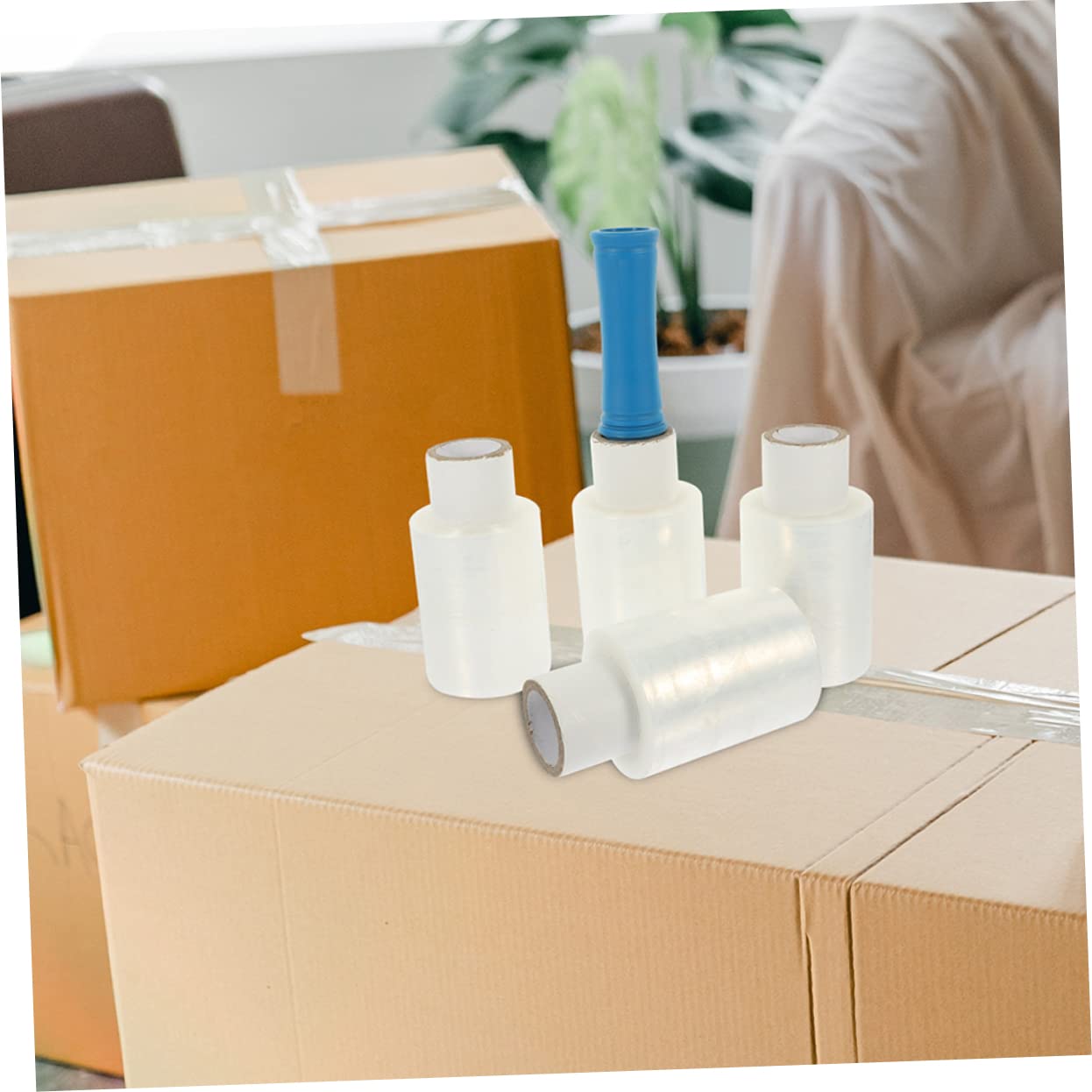 Gadpiparty Membrana de Manija Retráctil Rollo de Film Estirable Transparente para Mudanzas Film Industrial con Asa Color Aleatorio para Embalar Cajas y Objetos Grandes