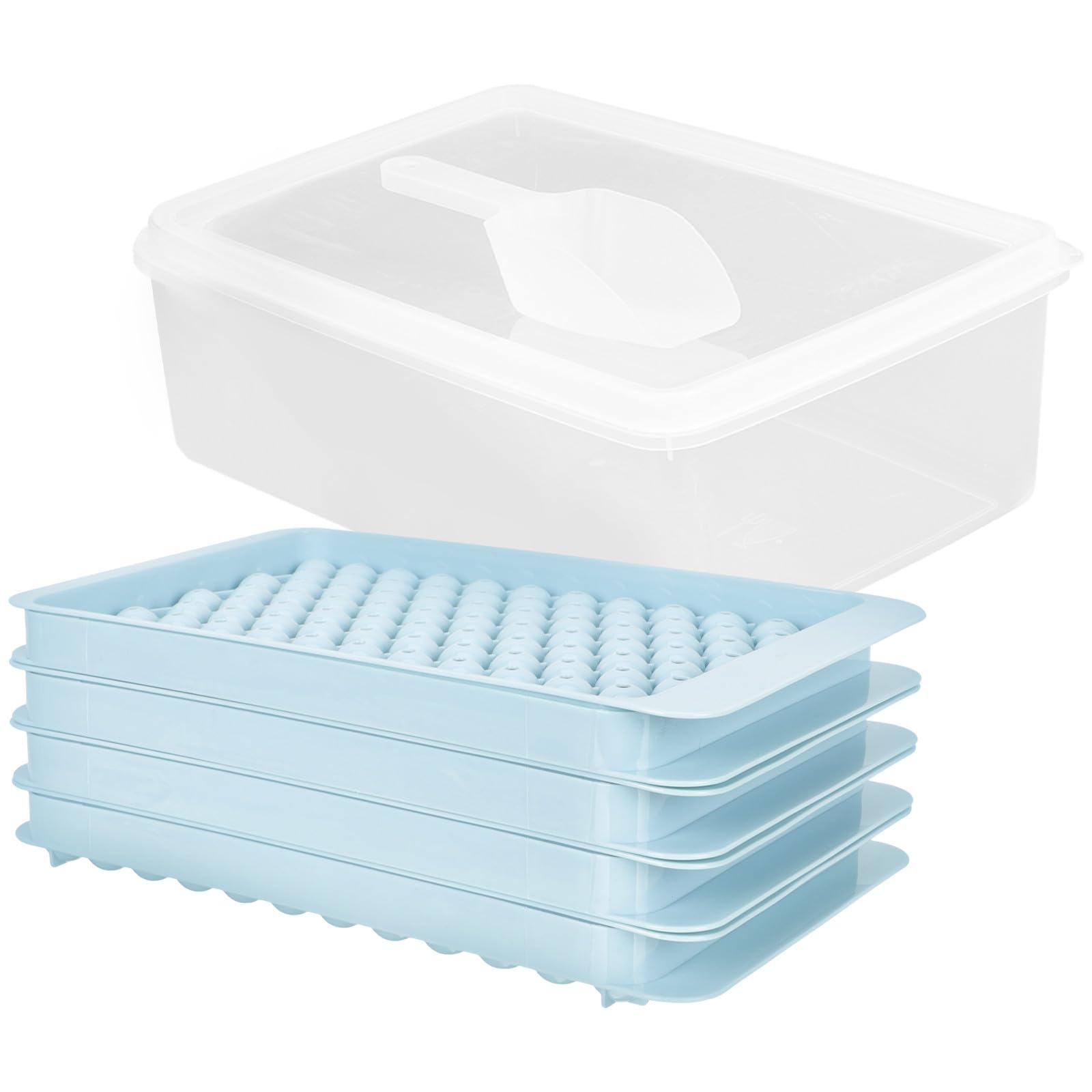 Stampo per Cubetti di Ghiaccio Tondi Coperchio 104 Griglie | Plastica, Design Impilabile Multiuso, per Bevande e Pappe, Casa e Feste