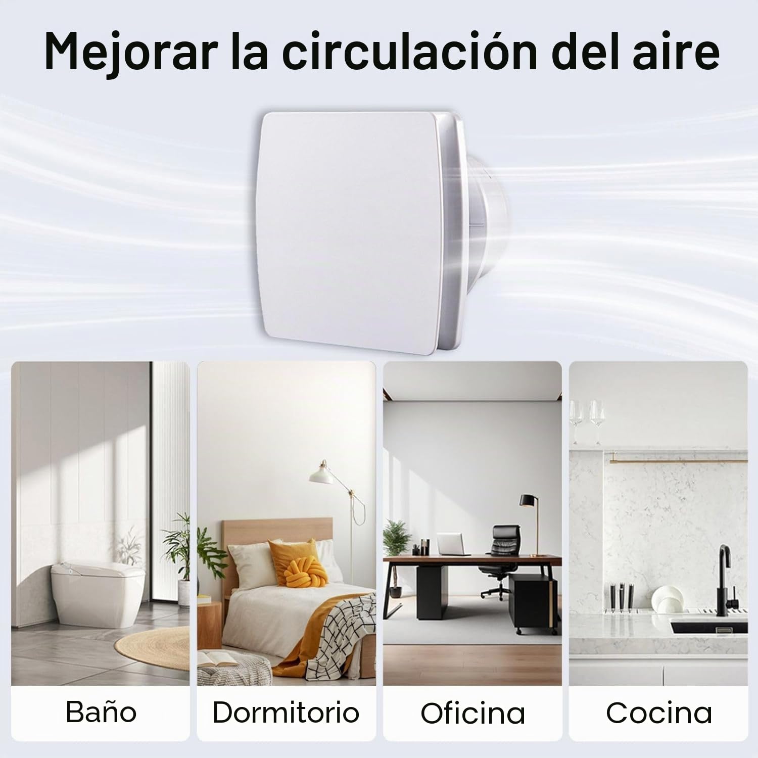 Extractor de Baño 100mm, Extractor de Baño Silencioso 34 dB, Extractor de Aire con Válvula Antirretorno, 95m³/h Flujo Aire IPX4, para Baño Cocina Garaje Oficina