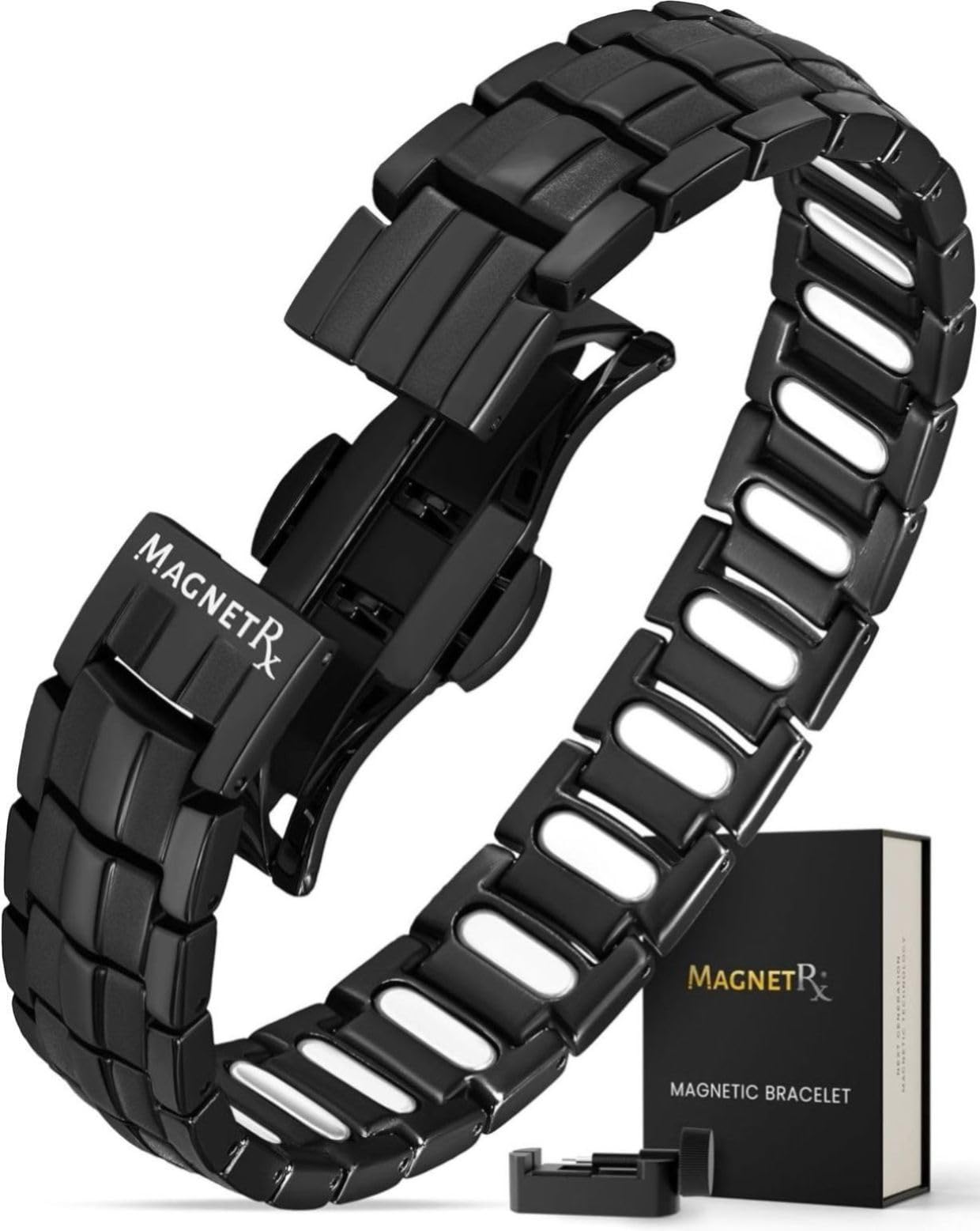 MagnetRX® Bracciale Magnetico Uomo EllipseMAX – 5000 Gauss Magneti Potenti – Braccialetto Magnetico Terapeutico in Titanio Regolabile e Impermeabile – Design USA di Alta Qualità