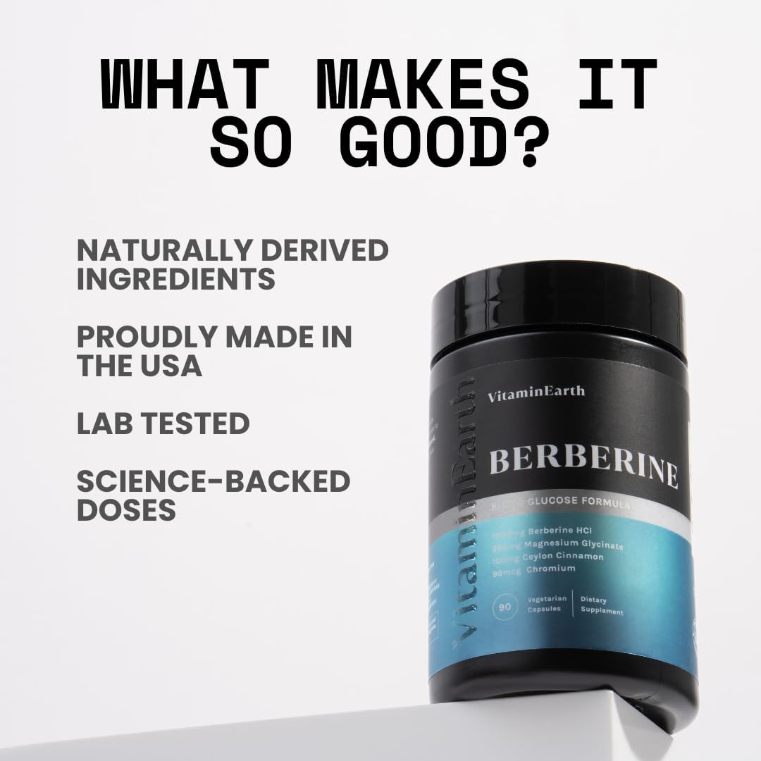 Berberine Complex – 1000mg Berberine HCl with Magnesium, Ceylon Cinnamon & Chromium – Metabolic Wellness Support – Vegan, Non-GMO, 90 Capsules