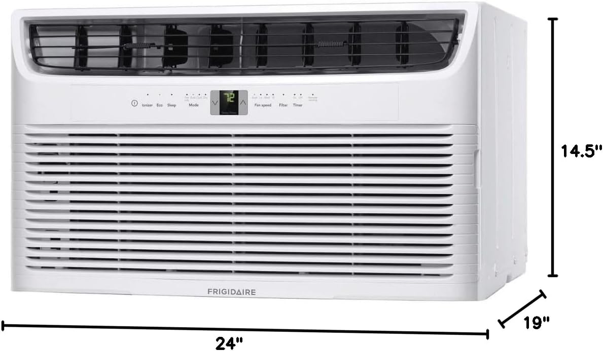 Diagram showing dimensions of Frigidaire FHTC123WA1 Air Conditioner