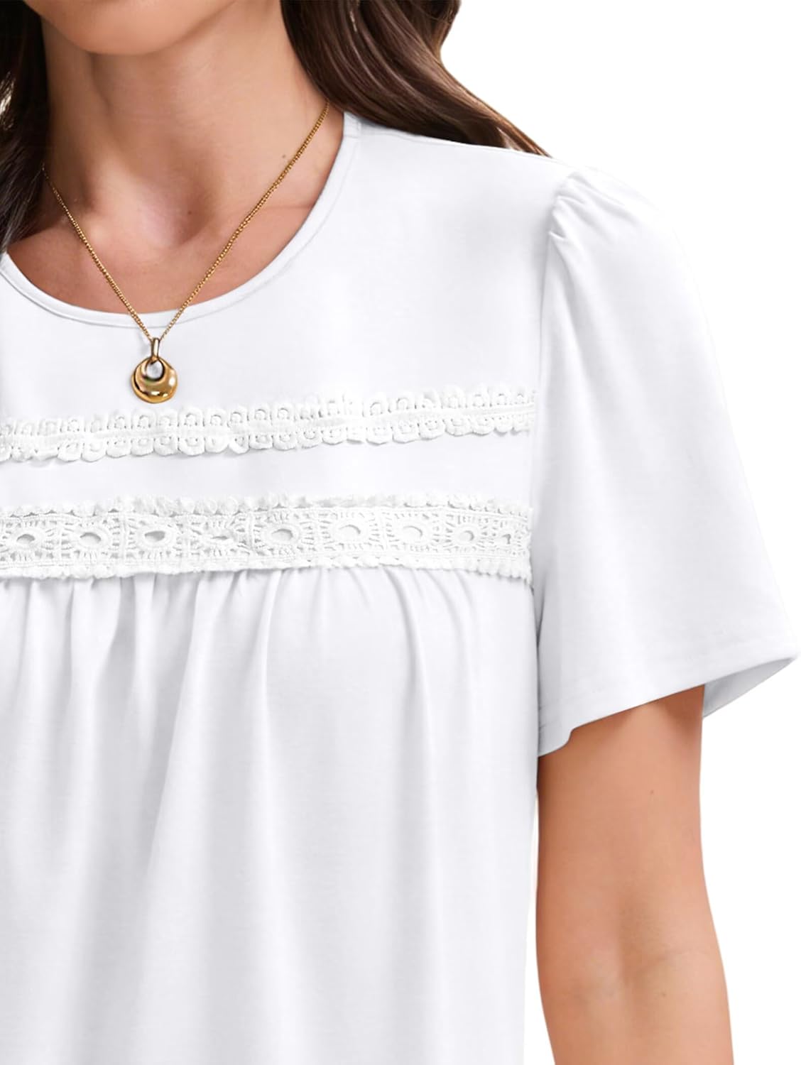 KKJ Womens Tops Lace Short Sleeve T Shirts Cute Dressy Blouses Summer Spring 2026 Casual Beach Vocation Trendy Clothing - Image 2