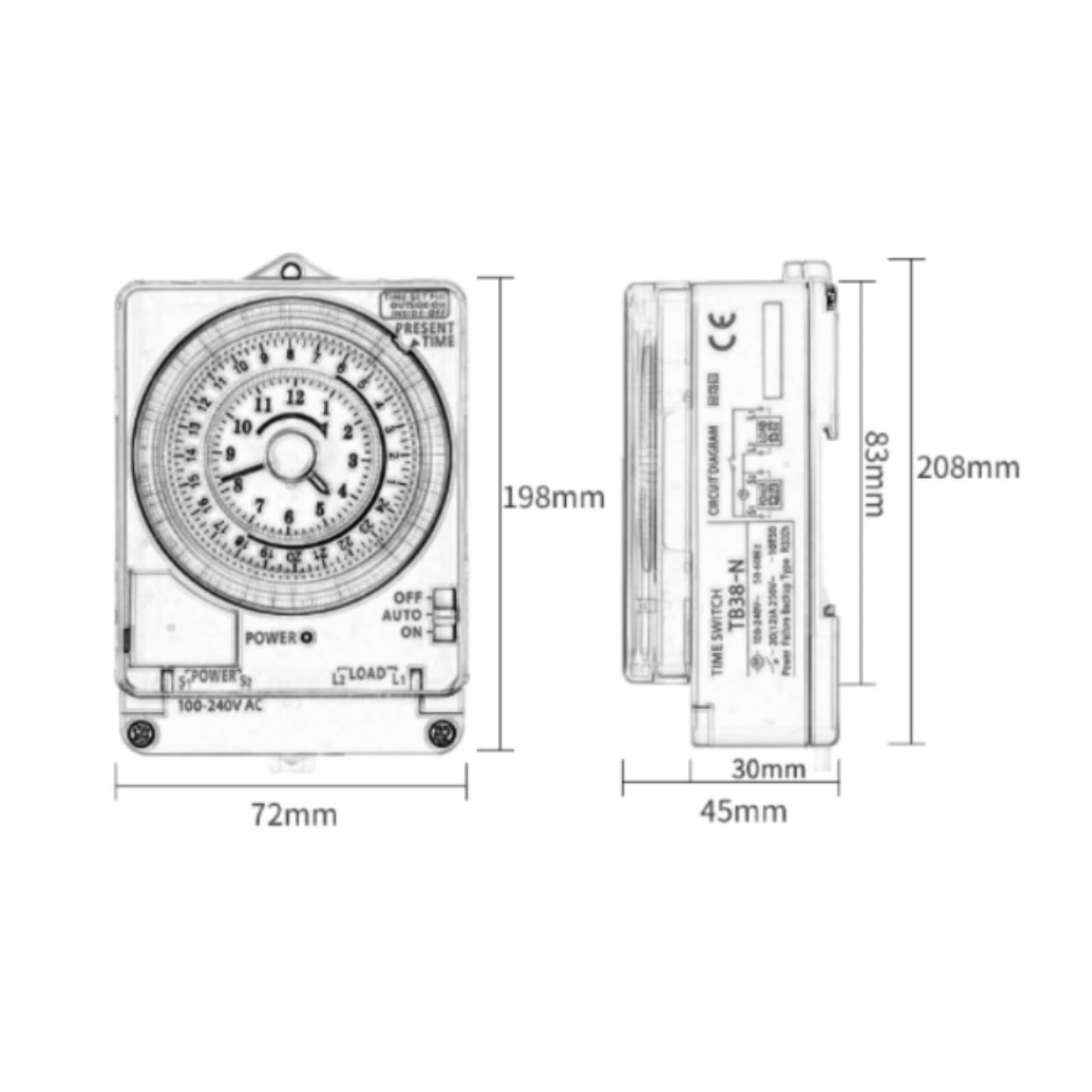 Temporizador Mecánico TB38-N Preciso Programador Horario con Selector Control Manual Fiable para Hogar