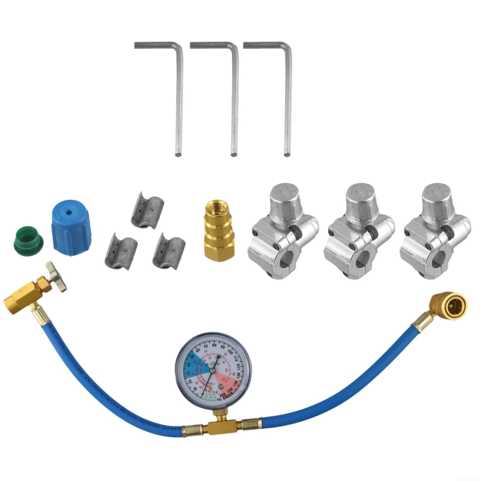 3 PCS BPV31 Stechventil-Set mit Manometer für 1/4 Zoll 5/16 Zoll 3/8 Zoll Rohre R134A R12 Nachfüllschlauch Metall