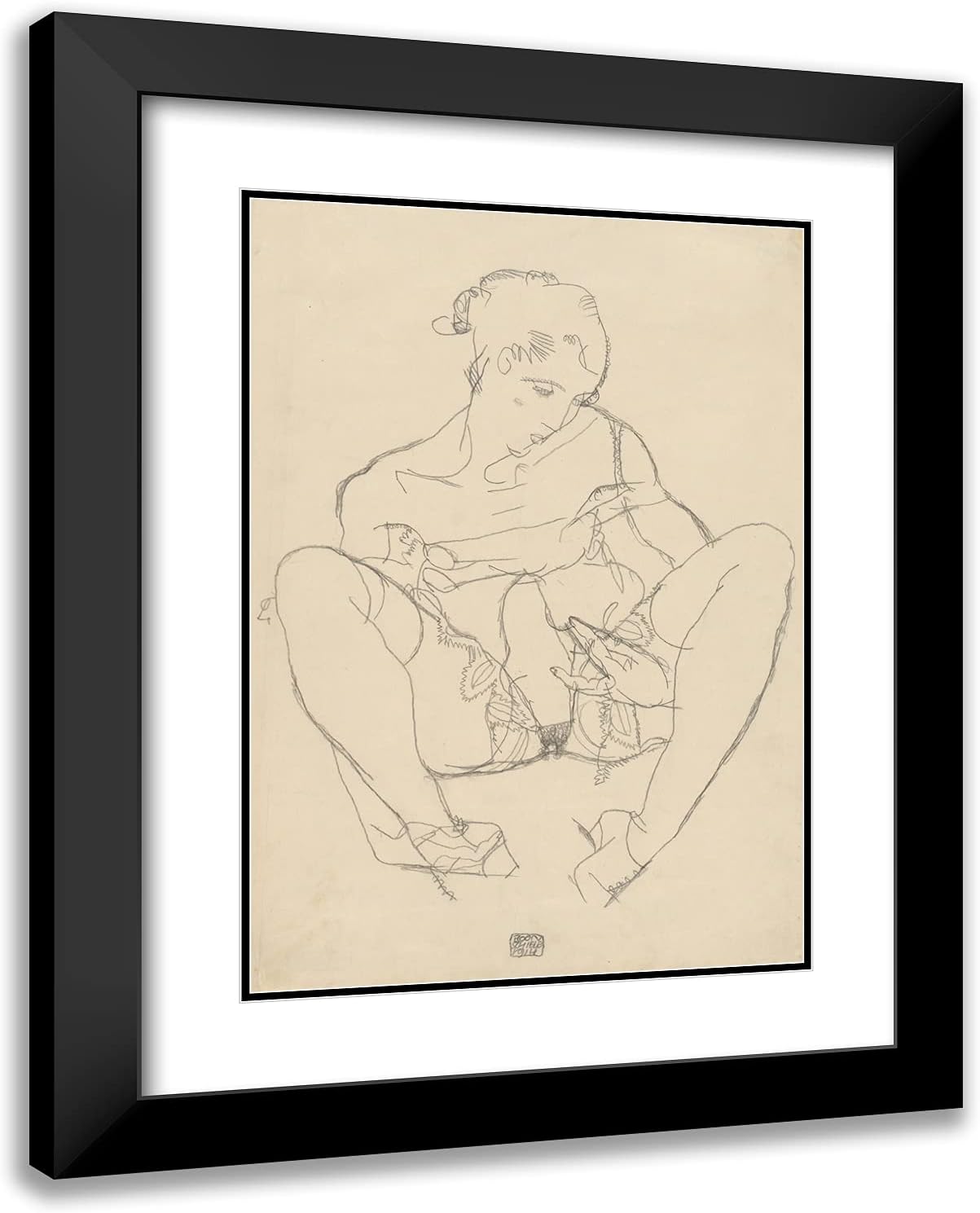 ArtDirect Schiele, Egon 19x24 Gold Ornate Framed Art Print with Double Matting Titled: Seated Woman in Chemise