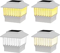 Vista 1 de Paquete de 4 luces solares blancas para tapa de poste, 50 lúmenes seleccionables en 3 colores (3000 K/4000 K/6000 K), se adapta a postes de vinilo