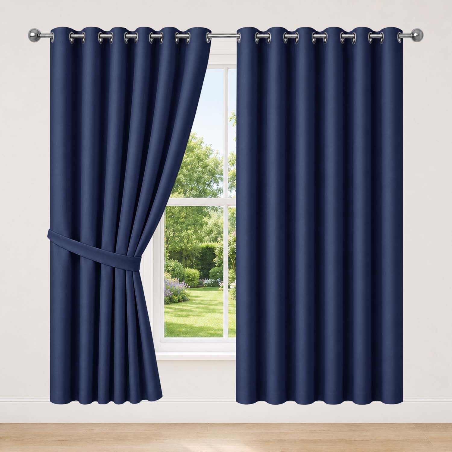 AMEHA Blackout Curtains for Bedroom Eyelet Navy Curtains, 90”x72” 1 Pair — image 1