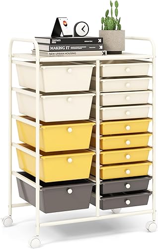 Miniatura 22 de LDAILY Carrito de almacenamiento con ruedas de 9 cajones, carrito rodante con cajones para aula, organizador de manualidades con ruedas con marco de