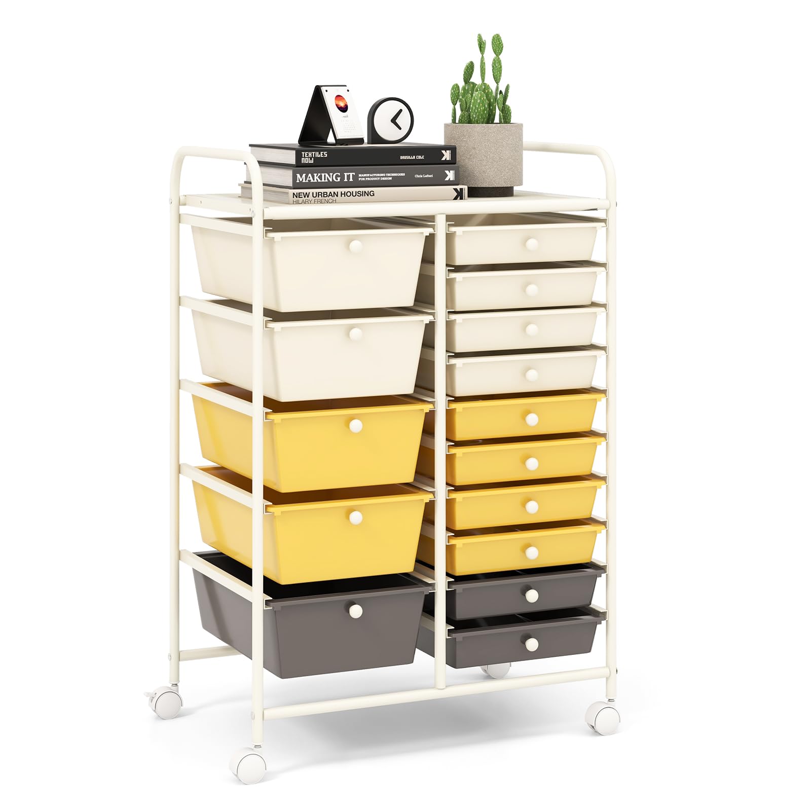 LDAILY 15 Drawer Rolling Storage Cart, Rolling Cart with Drawers for Classroom, Art Supply Craft Organizer on Wheel with Metal Frame &amp; Handles for Home Office School