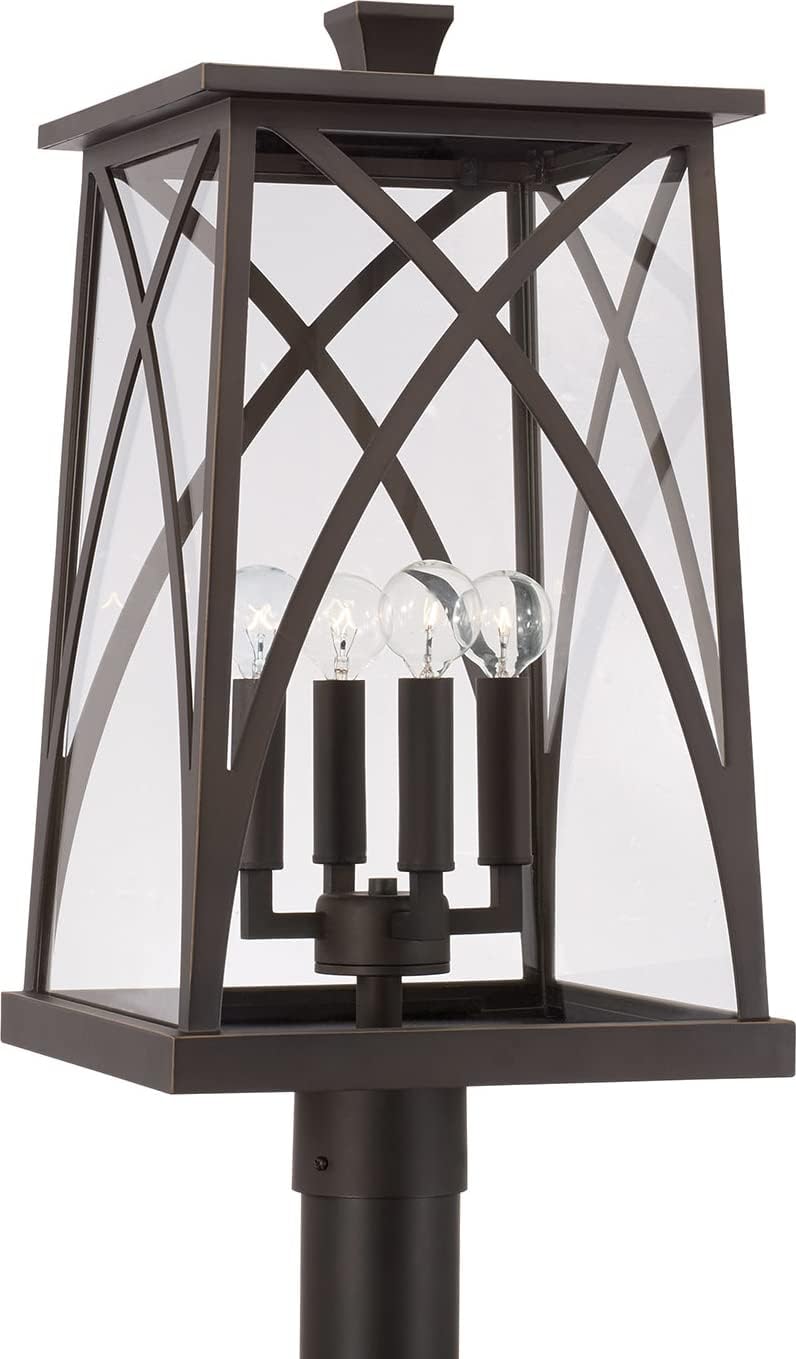 Lámpara de Poste Exterior Marshall de Cristal Claro, 4 Luces, 22" H