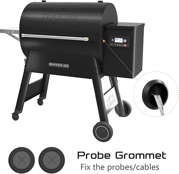 2 Pack Replacement Meat Probe for Traeger Pellet Grill Smokers Parts, 3.5mm Plug Probe Replacement Temperature Meat Probe with 2 Stainless Steel Probe Clip Holders, 2 Grommets and 2 Numbered Tags