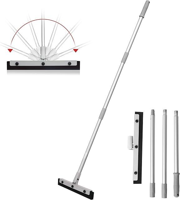 DrDirt Floor Squeegee, Squeegee for Floors with 45inch Handle, with High-Performance Replaceable 14inch Foam Rubber, Perfect for Bathroom Kitchen Pet Hair Dust Oily Fur Floor Marble Smooth Floor