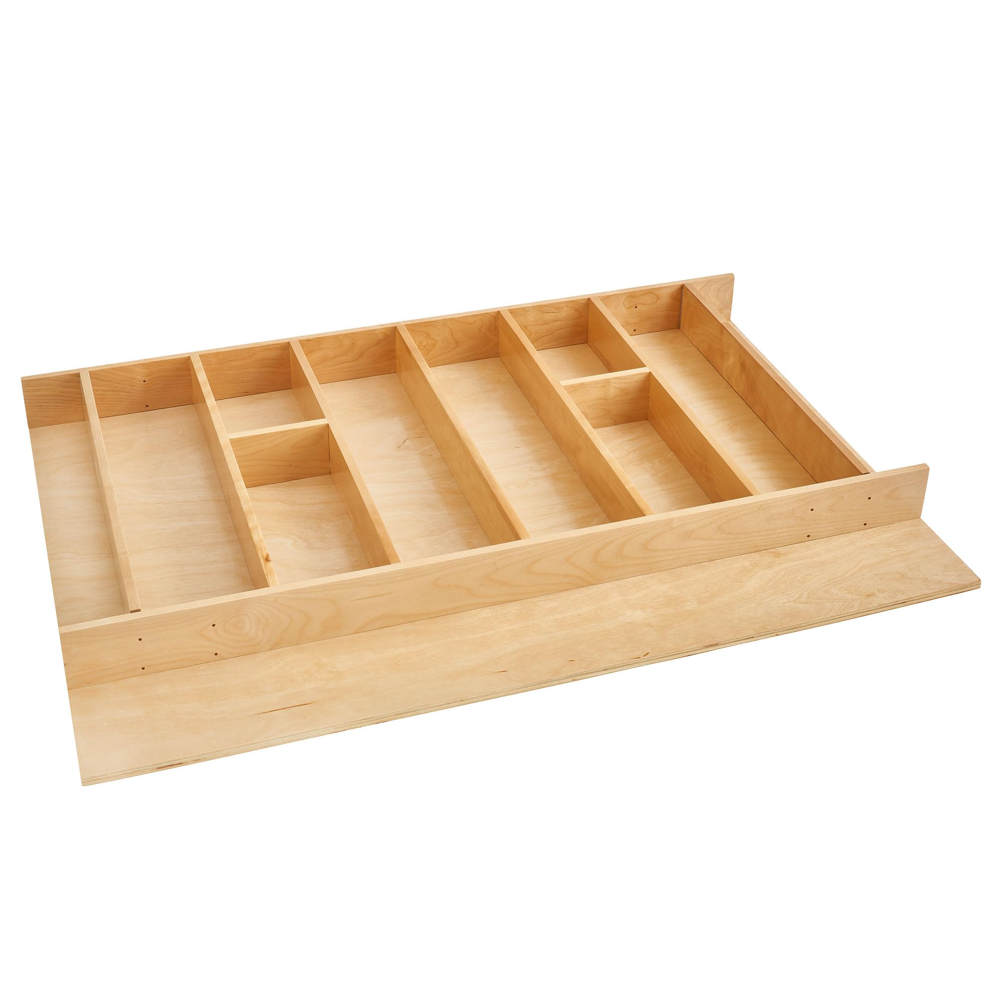 Rev-A-Shelf Trim-to-Fit Silverware Drawer Organizer For Kitchen Utensils, Cutlery Cabinet Storage Divider Insert, 33.13 x 22 In, Maple Wood, 4WUT-36-1
