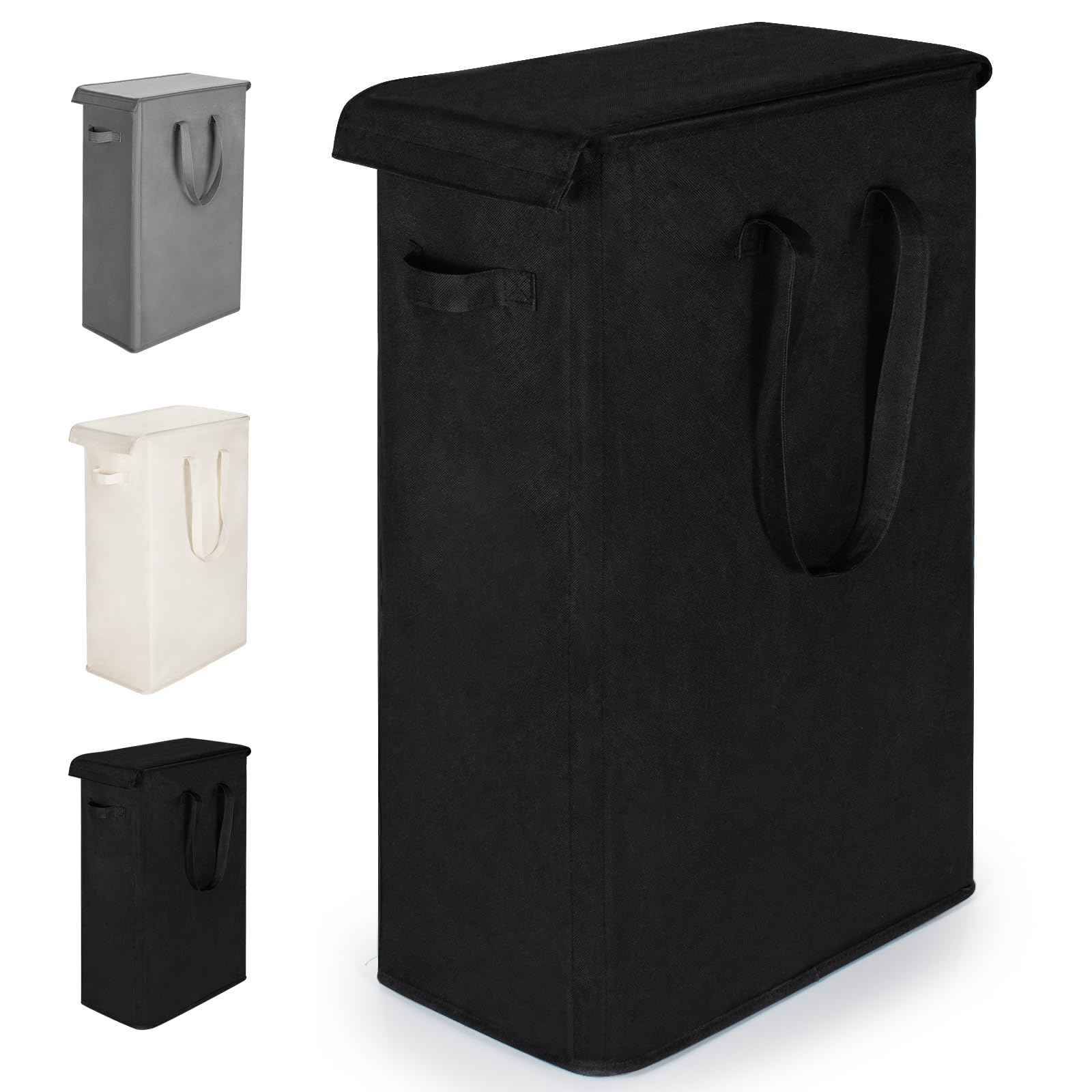Cesto Portabiancheria Sottile con Coperchio Tessuto 55L Oxford Pieghevole Cestino per Biancheria con Copertura Multiuso Sporca Cesta Portabiancheria, Salvaspazio (Nero)