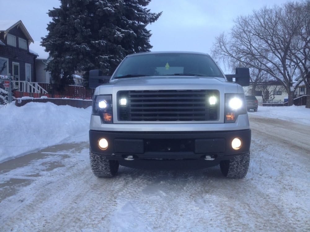 iJDMTOY Behind Grille LED Pod Light Kit Compatible with 2009-14 Ford F150, Includes (2) 20W High Power LED Cubes, Behind Hood/Grill Mounting Brackets & On/Off Switch Wiring Kit