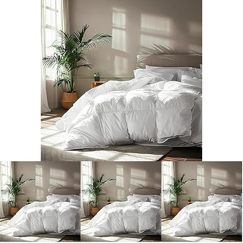 Miniatura 13 de Serta- Edredón de plumas de ganso y fibras de plumón, 100% de algodón, etilo hotelero, hipoalergénico, relleno cálido ligero, tamaño Twin, 68 x 90